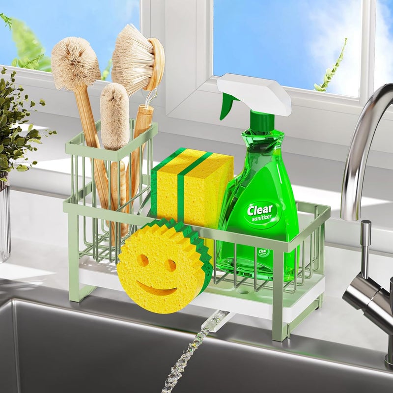 Taugast Sponge Holder for Kitchen Sink,Sink Caddy with Removable Dish Brush Holder,Self-Draining Kitchen Countertop Organizers and Storage Essentials,Soap Dispenser Organize and Home Decor-Green - Image 5